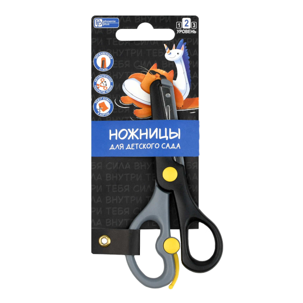 Ножницы 13,5см Феникс+ "Суперкот" асимметр., пластик, черный/серый 72868