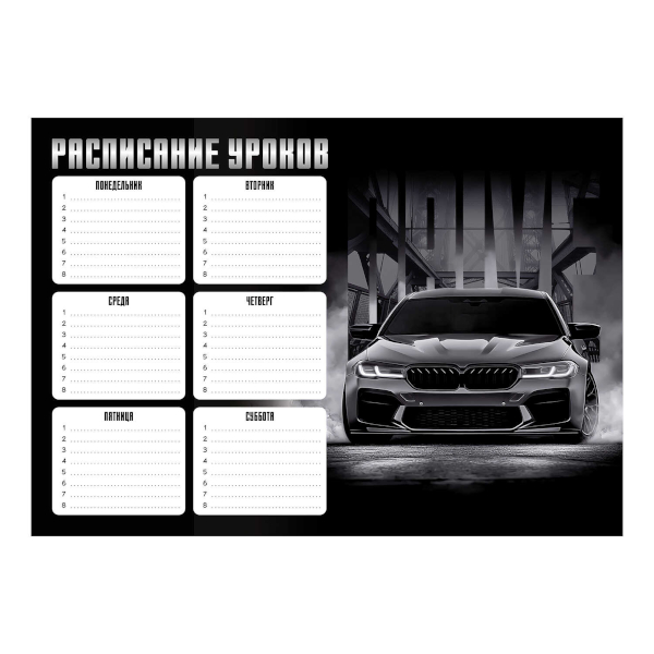 Расписание уроков А4 "Драйв" картон 72598 Феникс+