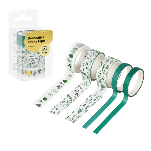 Набор клейких лент 15/7мм*3м "Greenery" ассорти (уп*5шт) MS_52089 MESHU