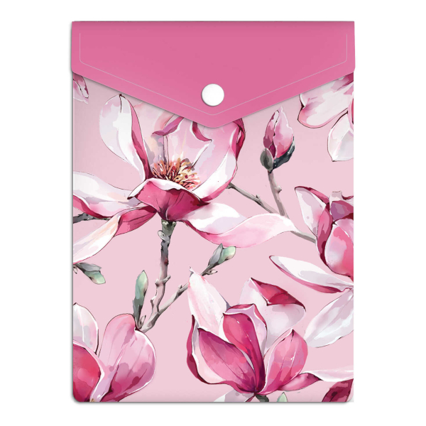 Папка-конверт на кнопке А6 (158*114мм), 1отд., 180мкм, рисунок "Розовая магнолия" 72380 Феникс+