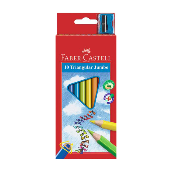 Карандаши Faber-Castell "Junior Grip" 10цв, 3-гран., c точилкой, в карт.уп. 116510