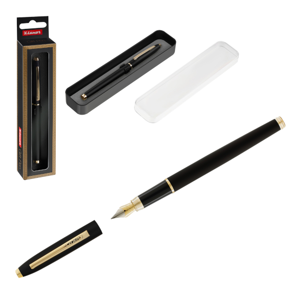 Ручка подарочная перьевая "Sterling" синий, корпус металл, черный/золото, 0,8мм 8211/box Luxor