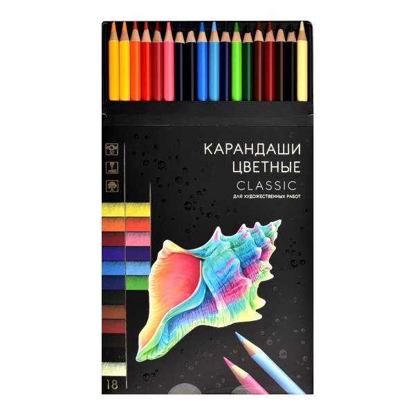 Карандаши Феникс+ "Классик" 18цв, круглые, дерево 64097