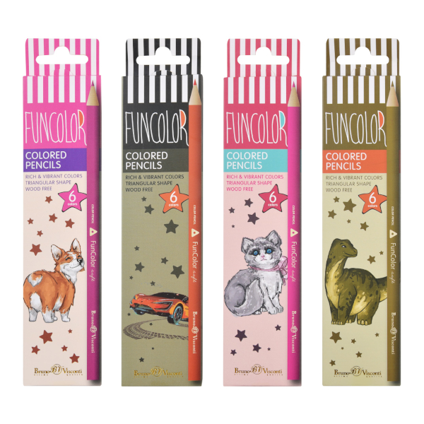 Карандаши 6цв, пластик, 3-гран. "FunColor" ассорти, карт.уп. 30-0065 Bruno Visconti