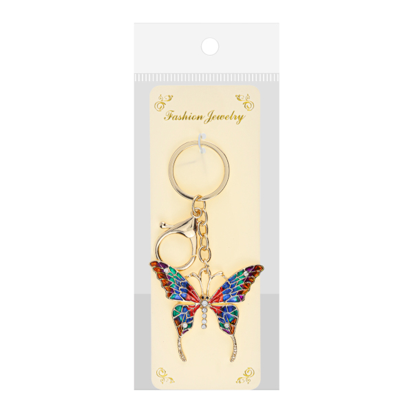 Брелок "Яркая бабочка" 5,5*5см, металл/стразы, кольцо/карабин Т-9128 Миленд