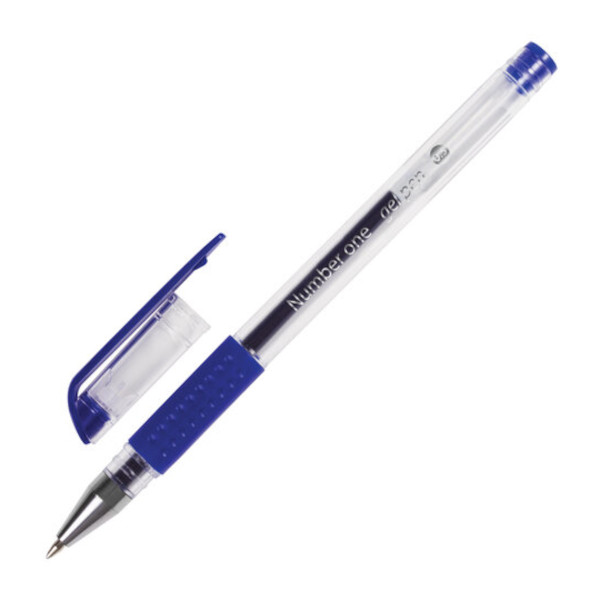 Ручка гелевая 0,5мм, синий, грип, прозрач. корп. "Number One" 141193 Brauberg