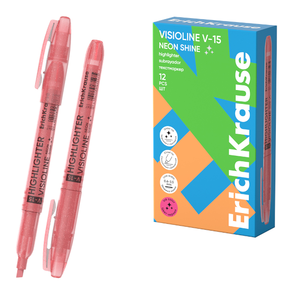 Текстовыделитель Erich Krause V-15 Neon Shine /розовый/скошенный/0,6-3,5мм 63547