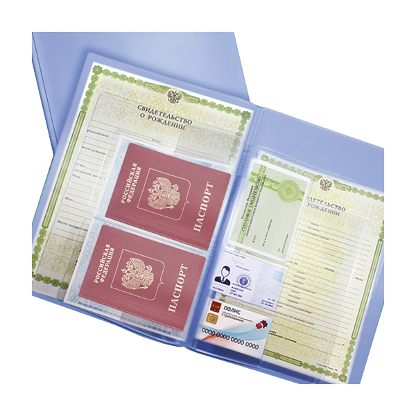 Папка с файлами для документов с файлом для паспортов, ПВХ, светло голубая 2137.П-124 ДПС