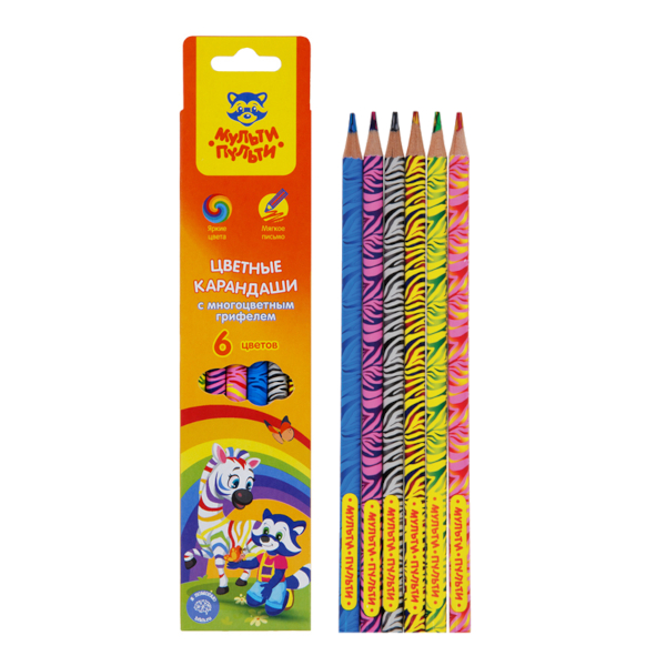 Карандаши многоцв./6шт, дерево, круглые "Енот и радуга" карт.уп. CP_33718 Мульти-Пульти