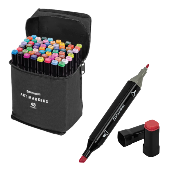 Набор маркеров Brauberg 48цв., двустор., пулев./скош.,текстил.чехол 152231