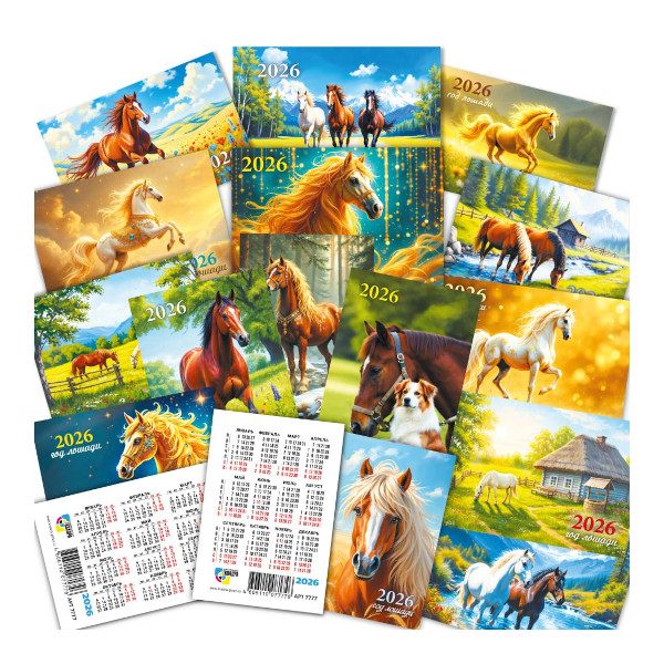 Календарь карманный 2026г "Символ года лошадь" 64*93мм, ассорти 9737 Квадра