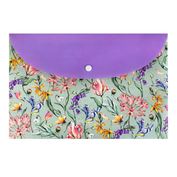 Папка-конверт на кнопке А4, 1отд., 180мкм, рисунок "Весенние цветы" 69008 Феникс+