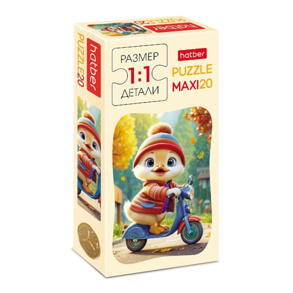 Пазлы 20 элем. дет. MAXI "Утенок на скутере" А5 165*230мм 20ПЗ5_34719 Hatber