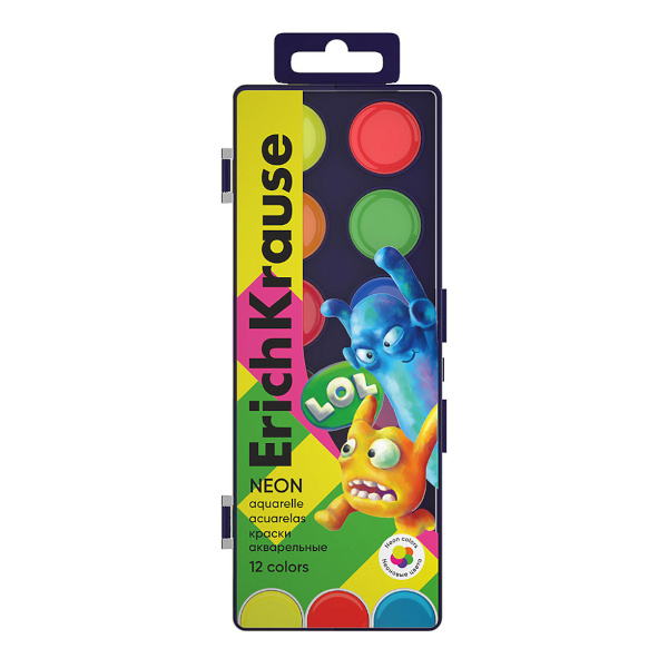 Акварель Erich Krause "Jolly Friends Neon" 12цв без кист., в пласт.уп. 61371