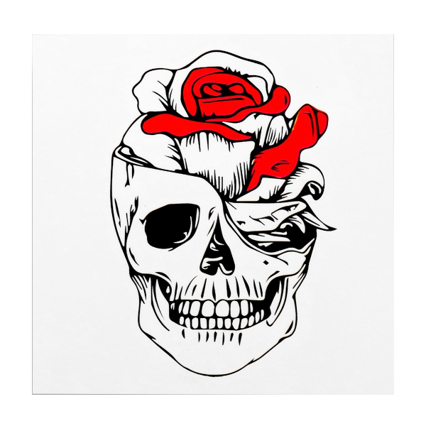 Татуировка на тело "Череп с розой" черно-красный, 6*6см 10537331 Арт Узор