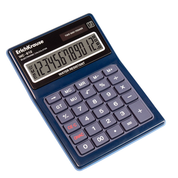 Калькулятор Erich Krause WC-612 (синий) настольный, водонепроницаемый 12р ЕК40612