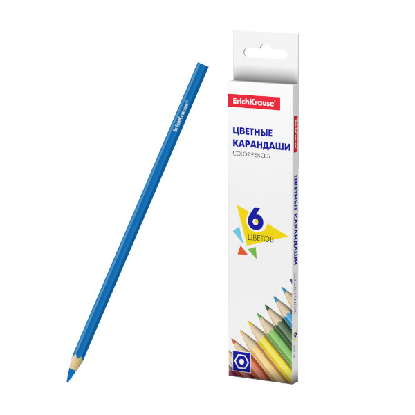Карандаши 6цв, дерево, 6-гран. "Basic" карт.уп. 50528 Erich Krause