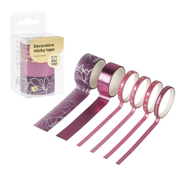 Набор клейких лент 20/15/5мм*3м "Purple mood" ассорти (уп*6шт) MS_52087 MESHU