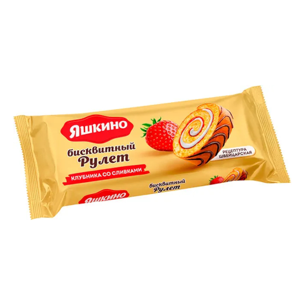 Рулет бисквитный "Яшкино. Клубника со сливками" 200гр МБ137 КДВ
