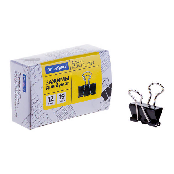 Зажим 19мм черный BCLBL19_1234 (1шт) OfficeSpace