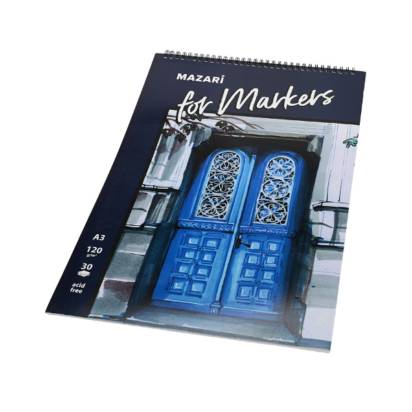 Скетчбук для маркеров А3 30л, 120г/м2, гребень "Синие двери" M-8381 MAZARI ТМ
