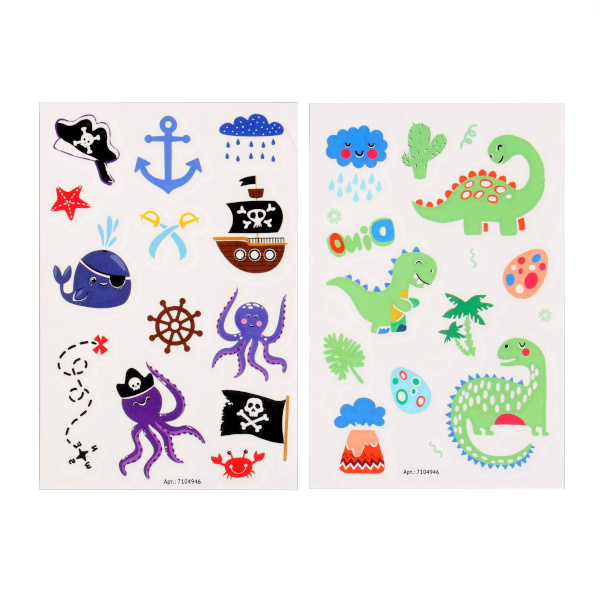 Набор татуировок на тело "Подводный мир и динозавры" 2л. светящ., 10*20см 7104946 Школа талантов
