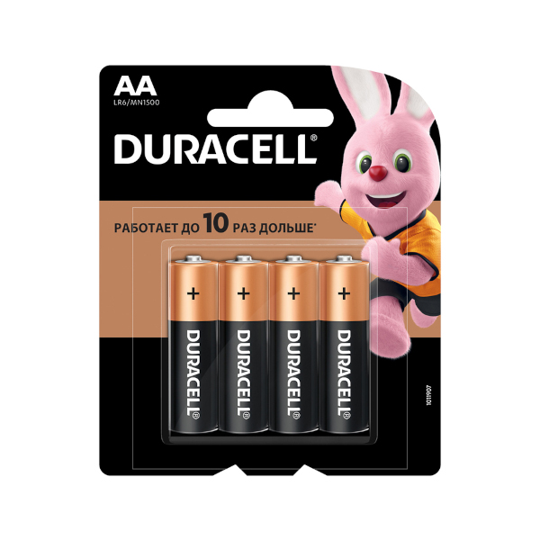 Батарейка Duracell AA/LR06, Basic алкалиновая, BL4 (1уп*4шт)