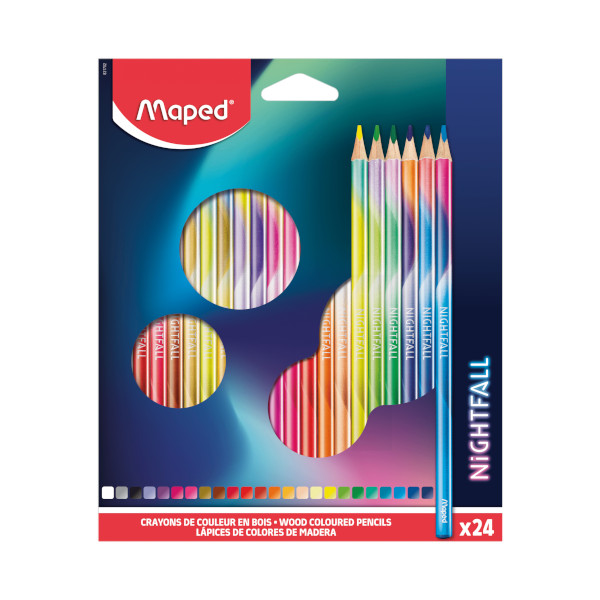 Карандаши Maped "NightFall" 24цв, 3-гран., дерево, в карт.уп. 831702