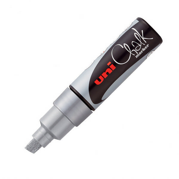 Маркер меловой 8мм, мелов. осн., скош., серебряный, пласт. корп. Chalk PWE-8К UNI