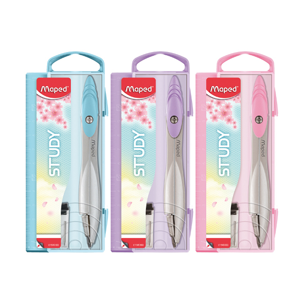 Циркуль Maped "Study Collector" 120мм, металл, пласт.пенал, ассорти, +1 грифель 194510