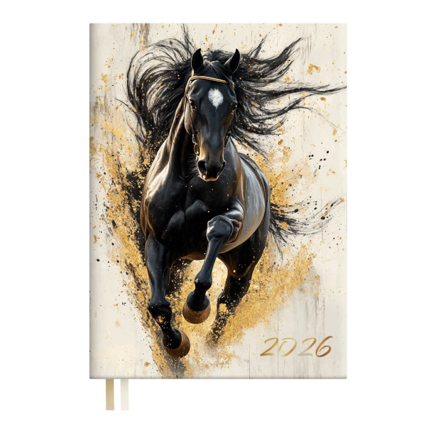Ежедневник А6+ 2026 Escalada "Вороной конь" интегр. обл., иск.кожа, сшивка, рисунок 70307