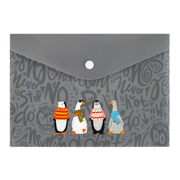 Папка-конверт на кнопке А5, 1отд., 180мкм, рисунок "Пингвины и гуси" 69019 Феникс+