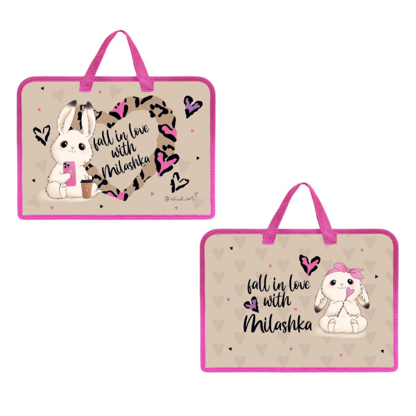 Папка с ручками А4 1отд., пластик, молния "Милашка" AMn_07080 Hatber