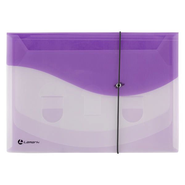 Папка на резинках А4, 4отд., 400мкм, прозрач./лиловая TF0404-LL Lamark