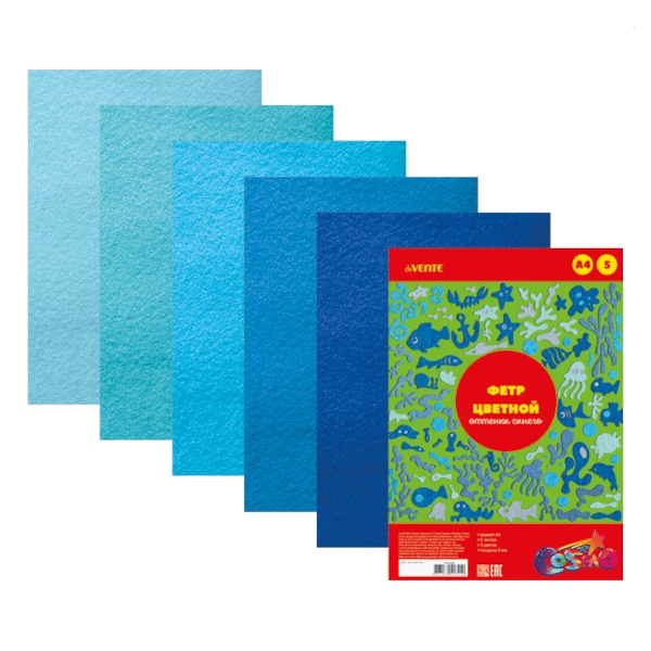 Набор фетра декоративного "Оттенки синего" А4, 5л. 5цв, 2мм 8040686 deVENTE 