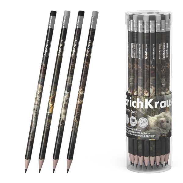 Карандаш ч/гр HB, дерево, 3-гран., ластик, ассорти "Big City Cats" 62760 Erich Krause