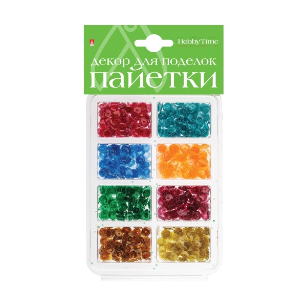 Пайетки 3D для декора набор №31, 6мм/8цв, полупрозрачные 2-418/03 Hobby Time