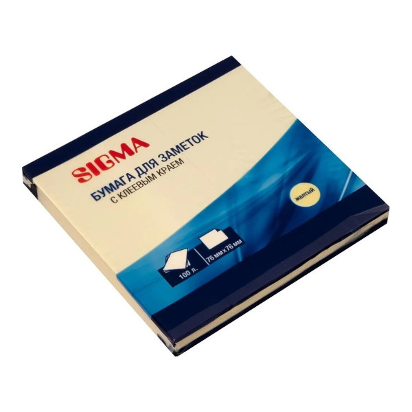 Липкий блок "Sigma " 76*76мм, 100л., пастель, желтый 21007/1
