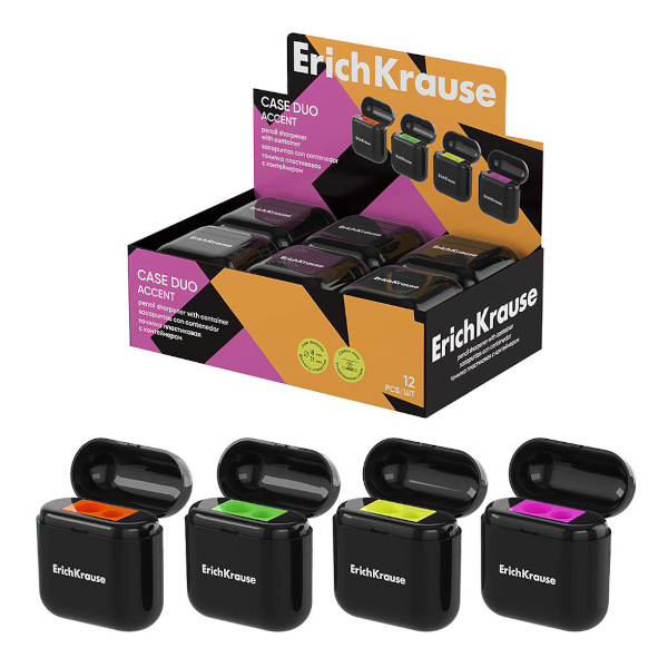Точилка Erich Krause "Case Duo. Accent" 2 отв., пластик, ассорти 59988