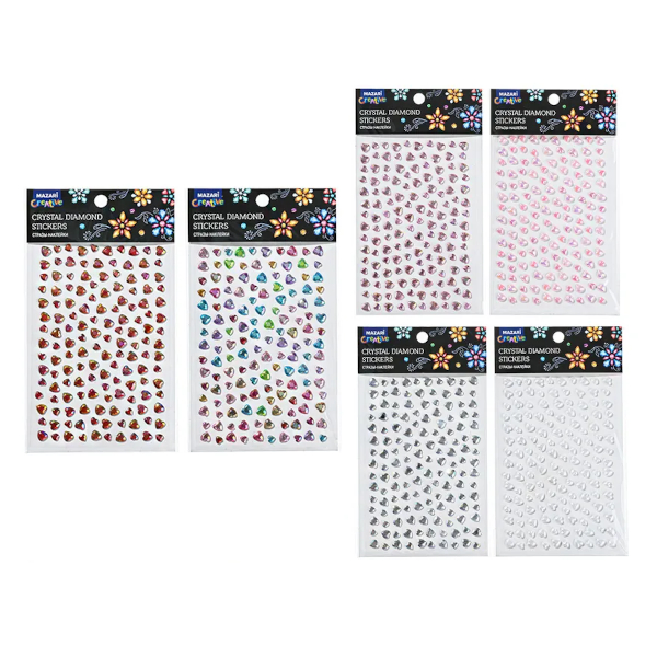 Стразы для декора самокл. "Сердечки" пластик, 11*16,5см, ассорти M-20446 MAZARI ТМ