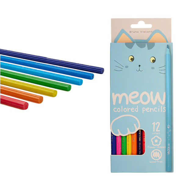 Карандаши 12цв, пластик, фигурн. "Meow" карт.уп. 30-0132 Bruno Visconti