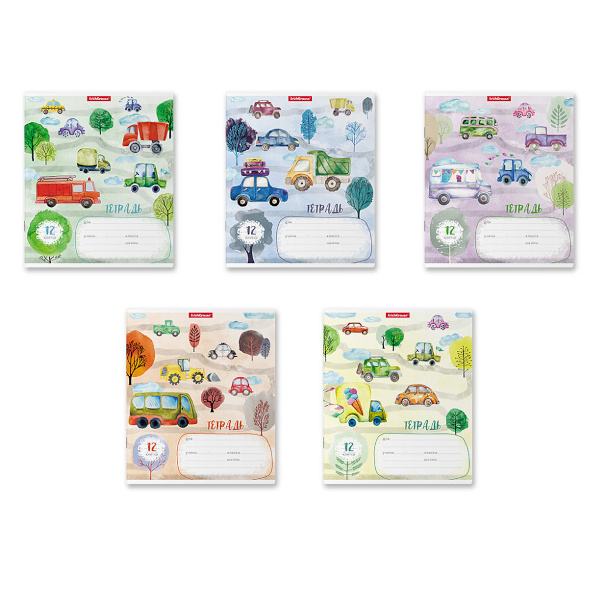 Тетрадь 12л А5+ клетка "Автопарк" картон, ассорти 51413 Erich Krause