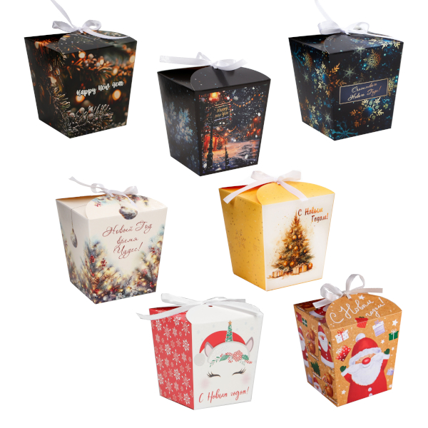 Бонбоньерка складная 7,5*7,5*8см "Новогодняя" 10616005/007/008/011/014/5036155/706025 Upak land