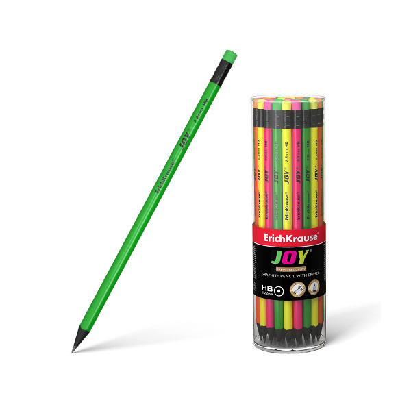 Карандаш ч/гр HB, пластик, круглый, ластик, ассорти "JOY" 43582 Erich Krause