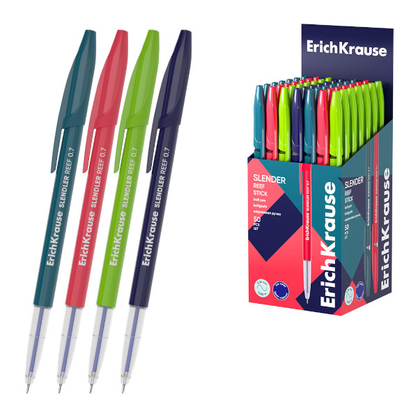 Ручка шар. Erich Krause "Slender Stick Reef" синяя, ассорти корп. 0,7мм 63095