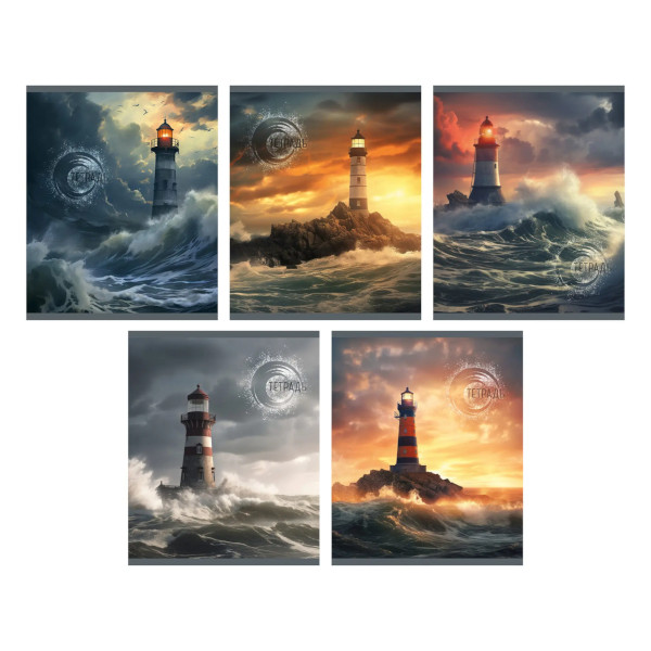 Тетрадь 80л А5 клетка "Маяк в бушующем море" картон, ассорти ТК809123 Listoff