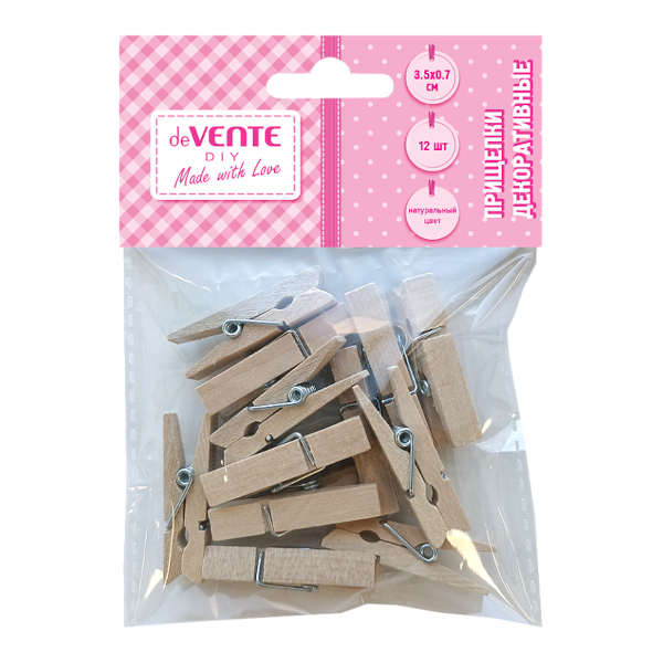 Декоративные прищепки "Natural Wood" 12шт, 35*7мм деревянные 8120410 deVENTE