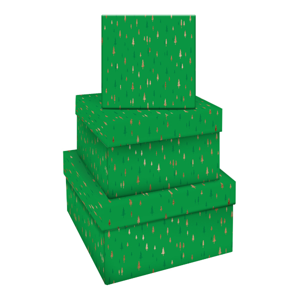 Набор квадратных коробок 3в1 "Christmas trees" 19,5*19,5*11-15,5*15,5*9см MS_53764 MESHU