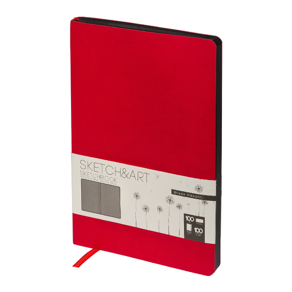 Скетчбук А5 100л Bruno Visconti "Sketch&Art" черный 100гр/м2, иск.кожа, красный 1-524/02
