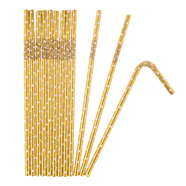 Трубочка для коктейля, белый/золото "Точки" (1уп*12шт) 6233638 Волна веселья